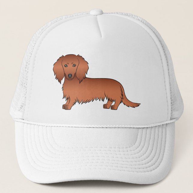 Red Long Hair Dachshund Cute Cartoon Dog Trucker Hat (Front)
