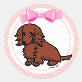Red Long Haired Dachshund 2 Classic Round Sticker
