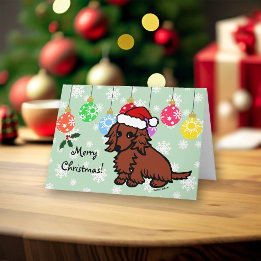 Red Long Haired Dachshund Christmas Cute Holiday Card