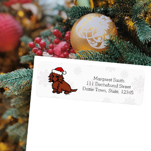 Red Long Haired Dachshund Christmas Cute Return Address Label