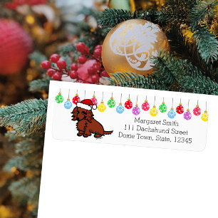 Red Long Haired Dachshund Christmas Cute Return Address Label