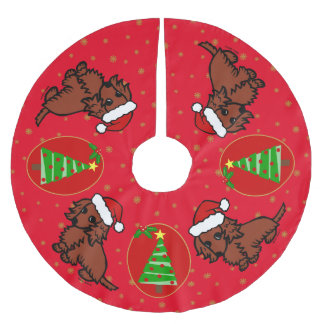 Red Long Haired Dachshund Christmas Tree Skirt