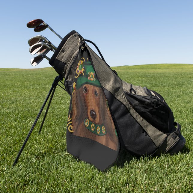 Red Long Haired Dachshund         Golf Towel (Green)