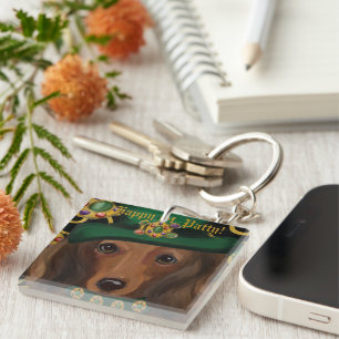 Red Long Haired Dachshund   Key Ring