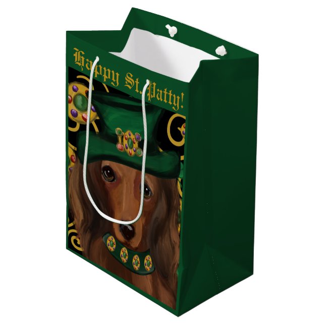 Red Long Haired Dachshund     Medium Gift Bag (Front Angled)