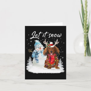 Red Long Haired Dachshund Santa Dog Christmas Snow Card