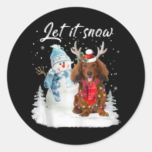 Red Long Haired Dachshund Santa Dog Christmas Snow Classic Round Sticker