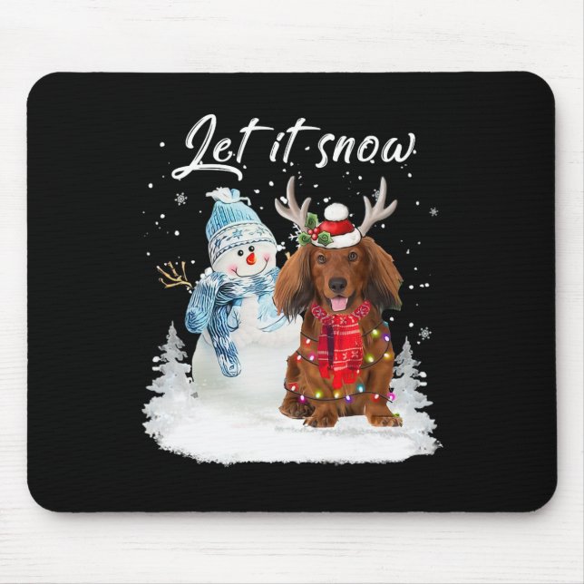 Red Long Haired Dachshund Santa Dog Christmas Snow Mouse Pad (Front)