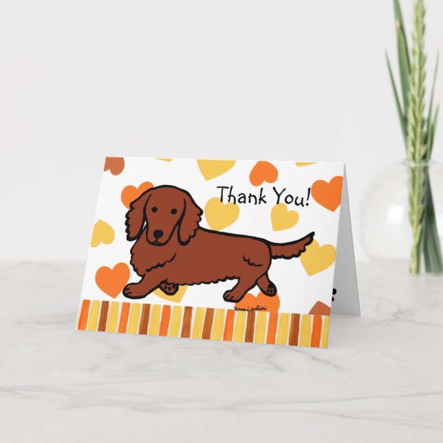 Red Long Haired Dachshund Thank You Card (Front)