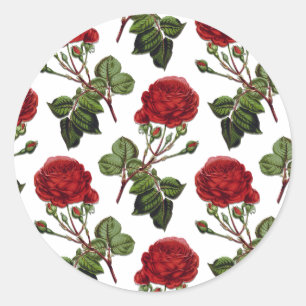 Red Long Stem Rose Pattern Classic Round Sticker