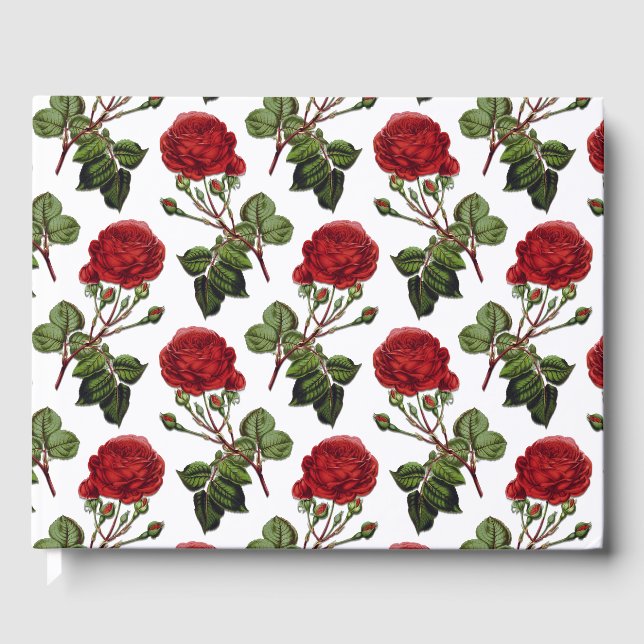 Red Long Stem Rose Pattern Guest Book (Front)