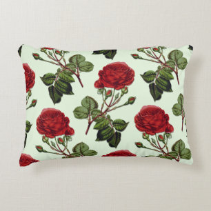 Red Long Stem Rose Pattern Mint Green Background Decorative Cushion