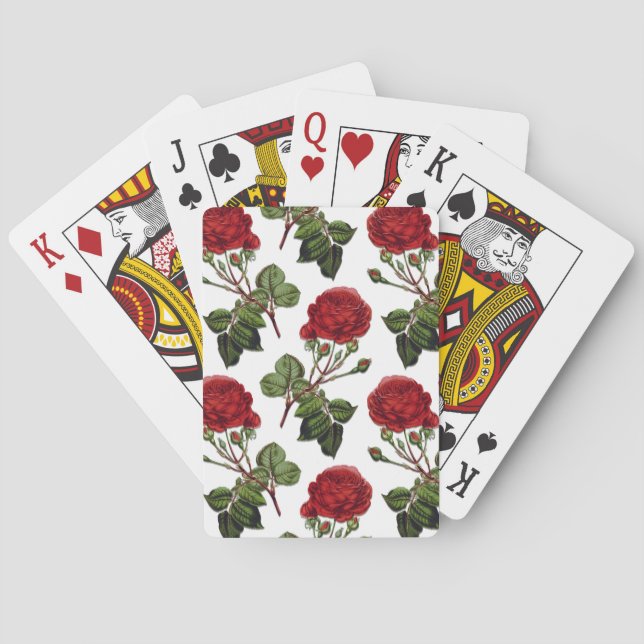 Red Long Stem Rose Pattern Playing Cards (Back)