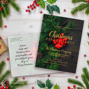 Red Loop Gold Script Christmas Dinner Party Invite