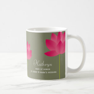 Red lotus blossoms custom name bridal coffee mug