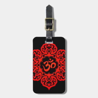 Red Lotus Flower Om on Black Luggage Tag