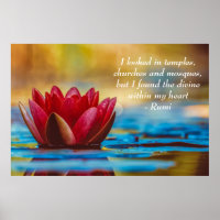 Red Lotus Flower on Blue Water Spiritual Quote