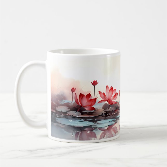Red Lotus Flower On Your Mug (Left)