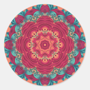 Red Lotus Mandala Classic Round Sticker