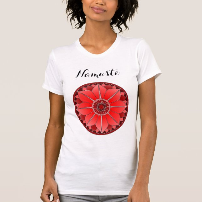 Red Lotus Mandala Namaste Typography Yoga Custom T-Shirt (Front)