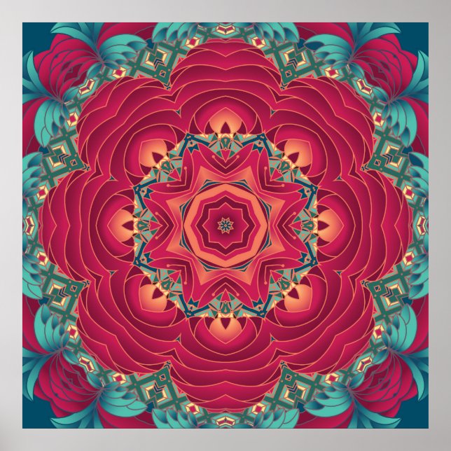 Red Lotus Mandala Poster (Front)