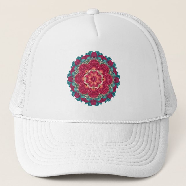 Red Lotus Mandala Trucker Hat (Front)