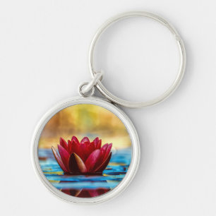Red Lotus Water Lily Flower Key Ring