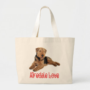 Red Love Airedale Terrier Brown & Black Puppy Dog Large Tote Bag