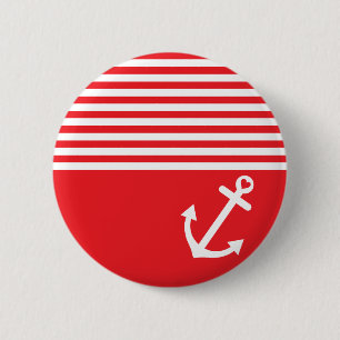 Red Love Anchor Nautical 6 Cm Round Badge