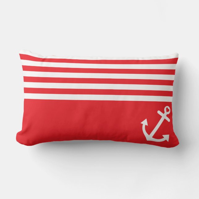 Red Love Anchor Nautical Lumbar Cushion (Front)