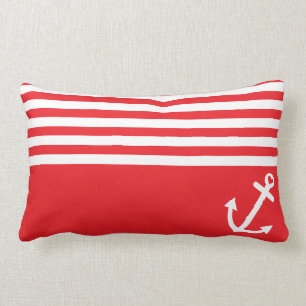 Red Love Anchor Nautical Lumbar Cushion