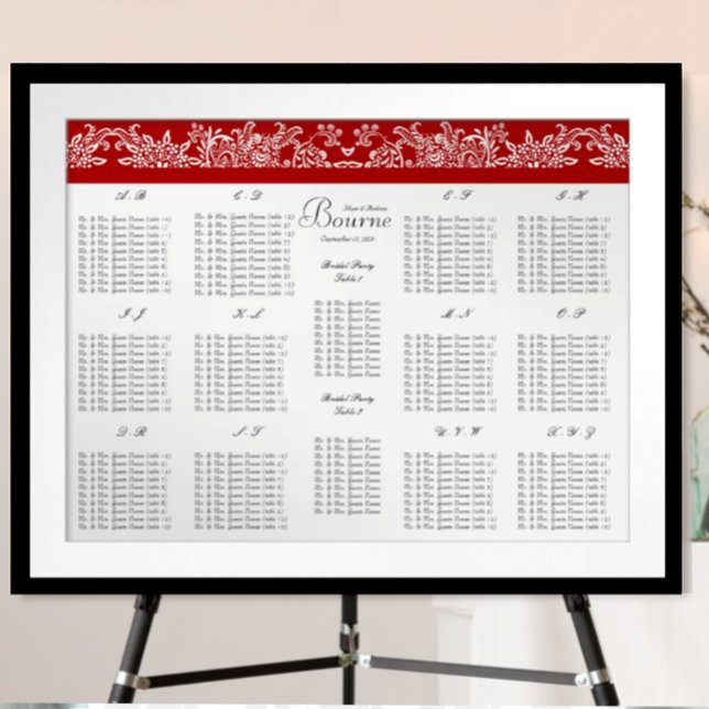Red Love Bird Seating Chart Alphabetical Order (To see frame and mat pricing,  please choose your options.)