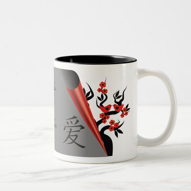 Red Love Birds On Sakura Tree Mugs (Right)