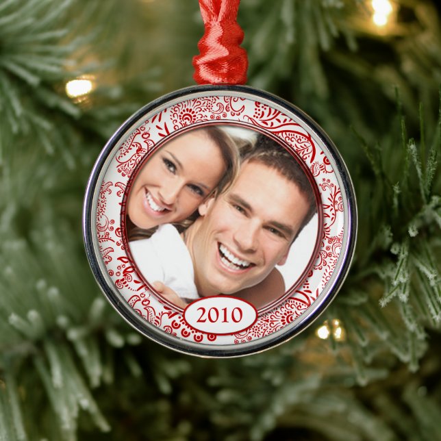 Red Love Birds Your Photo Christmas Ornament (Tree)