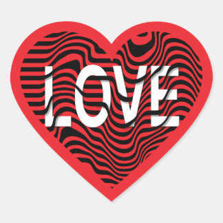 Red LOVE black white striped heart modern Heart Sticker