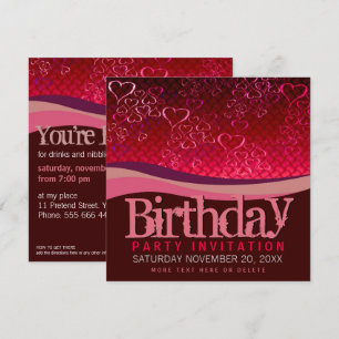 Red Love Bubbles Party Birthday Invitation