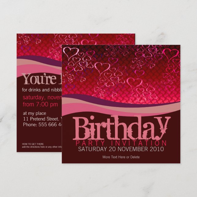 Red Love Bubbles Party Birthday Invitation (Front/Back)