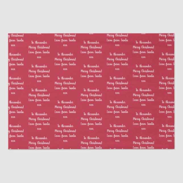 Red Love From Santa Personalised Christmas Tissue Paper (Front)