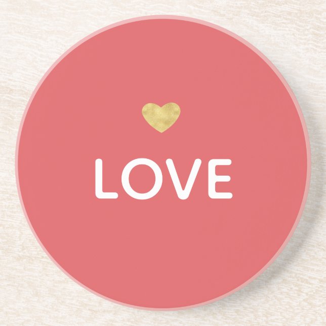 Red Love Gold Heart Coaster (Front)