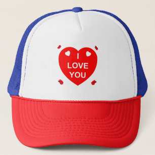 Red love heart and flowers trucker hat