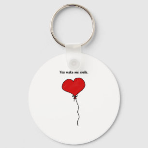 Red Love Heart Balloon You Make Me Smile Key Ring