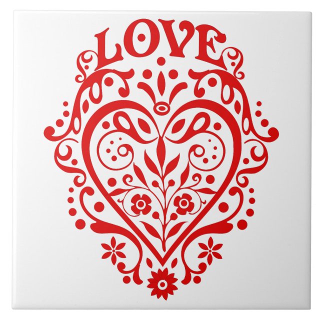Red Love Heart Graphic Design Ceramic Tile (Front)