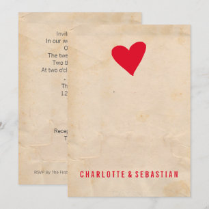 Red Love Heart Modern Simple Contemporary Wedding Invitation