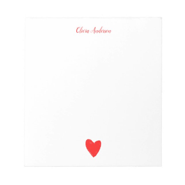  Red Love Heart Personalised   Notepad (Front)