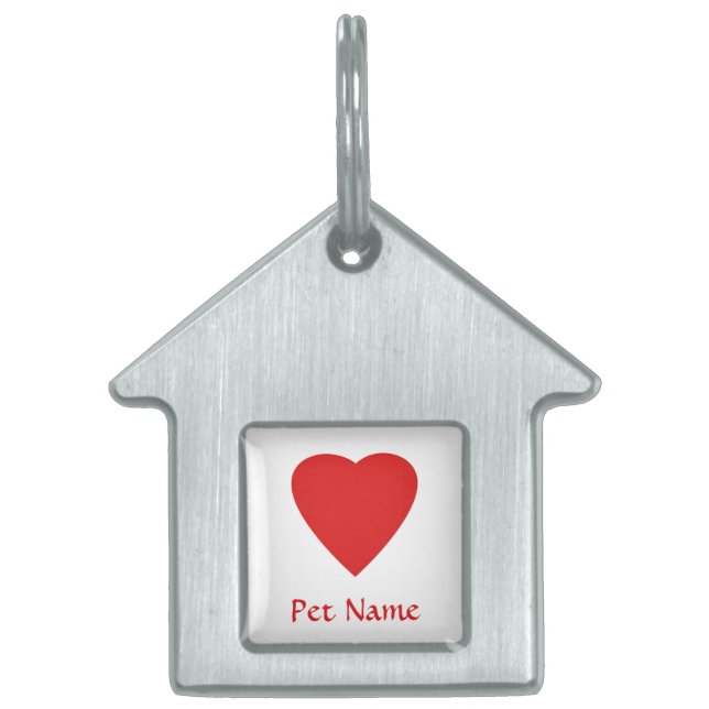 Red Love Heart. Pet Name Tag (Front)