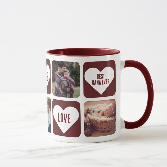 Red Love Heart Photo Best Nana Ever Mug (Right)