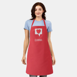Red Love Heart Romantic Girly Personalised Name Apron