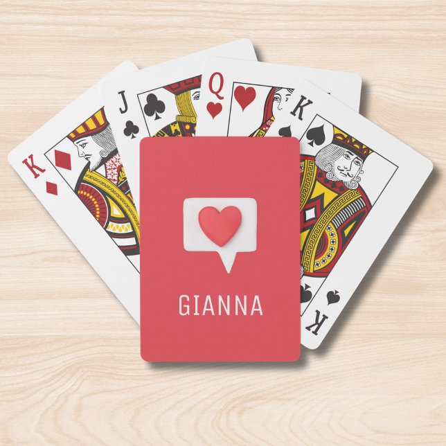 Red Love Heart Romantic Girly Personalised Name Playing Cards (Creator Uploaded)