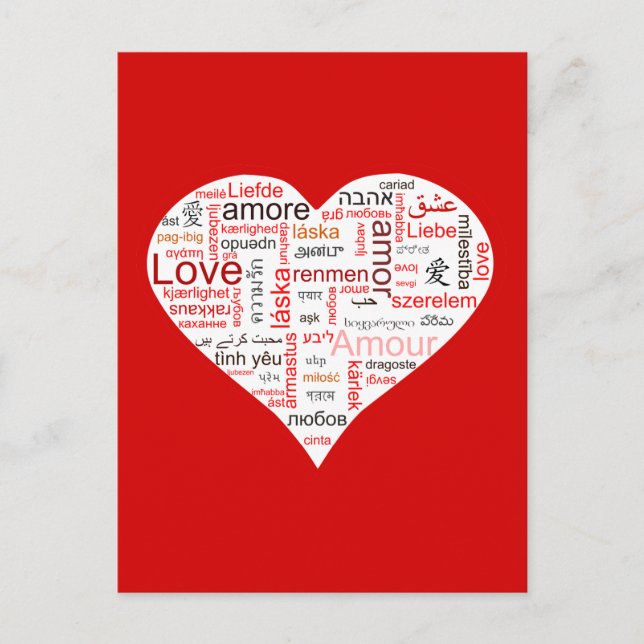 Red Love Heart Typography Postcard (Front)