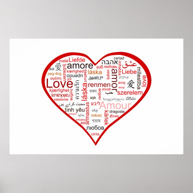 Red Love Heart Typography Poster (Front)